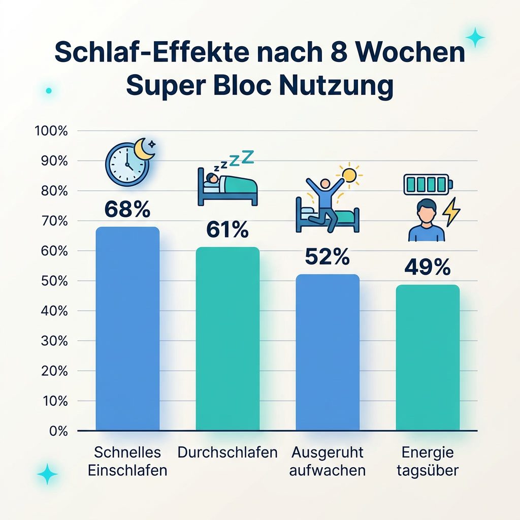 8 Wochen Super Bloc: Wie sich Schlafqualität und Wohlbefinden veränderten 2 Schlaf-Effekte nach 8 Wochen Super Bloc Nutzung