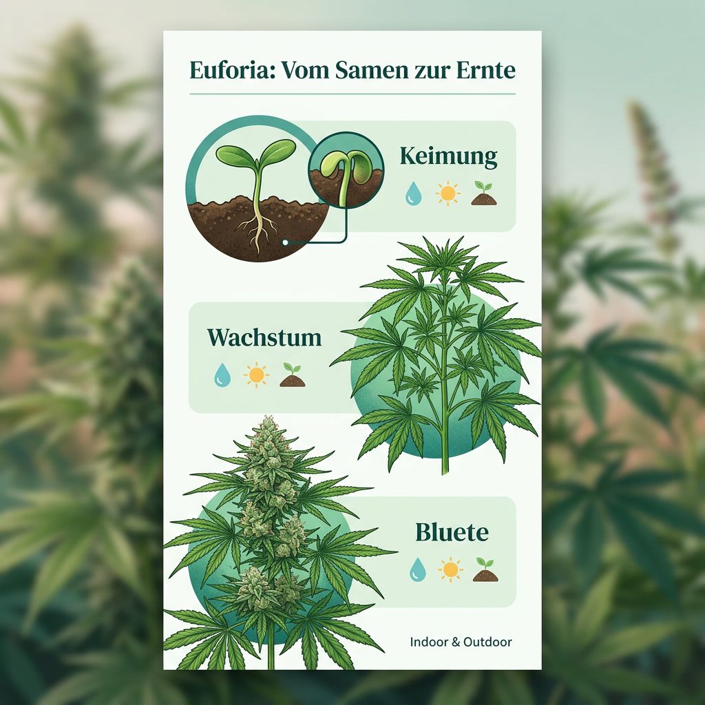 Infografik Euforia Lebenszyklus von der Keimung über das Wachstum bis zur Blüte