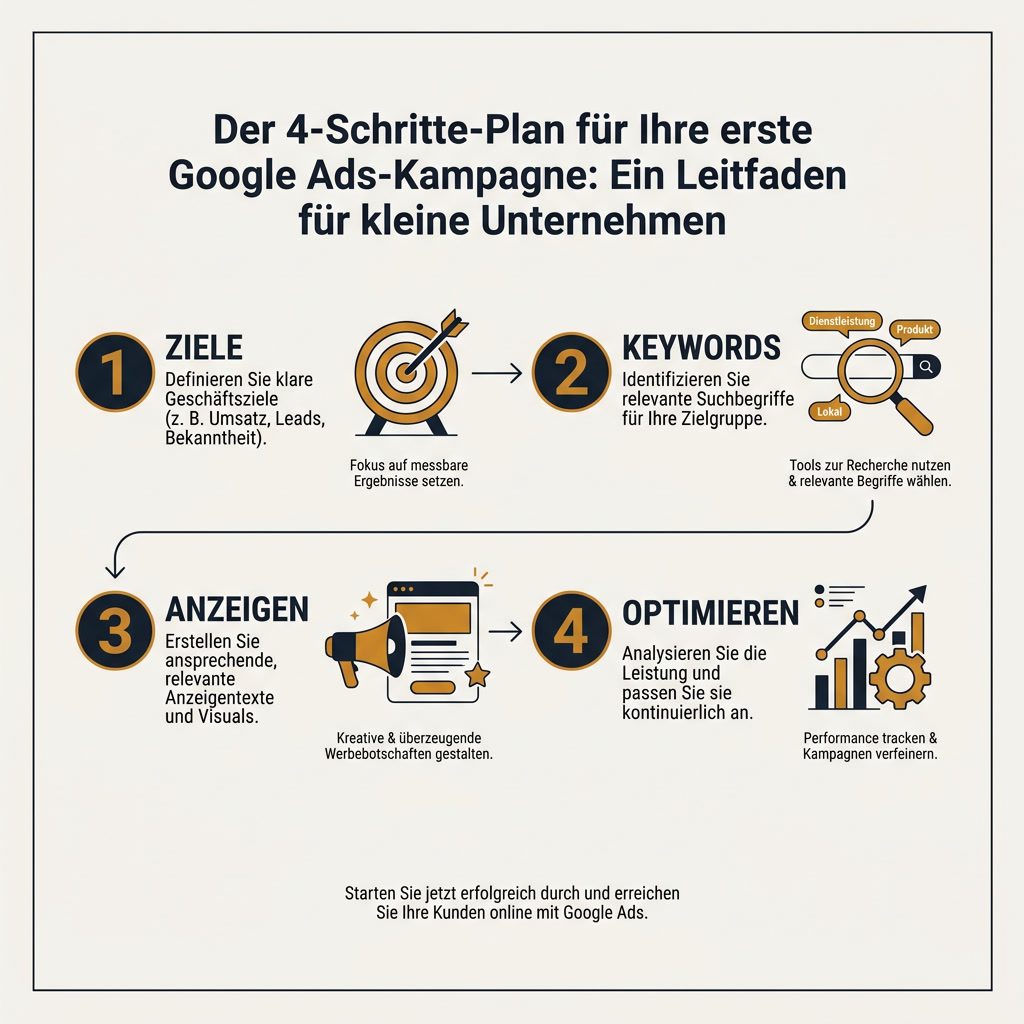 Infografik: In vier Schritten zur ersten Google Ads Kampagne