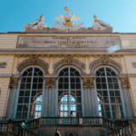 Stunning view of the Gloriette facade in Schönbrunn Palace Gardens, Vienna, Austria.