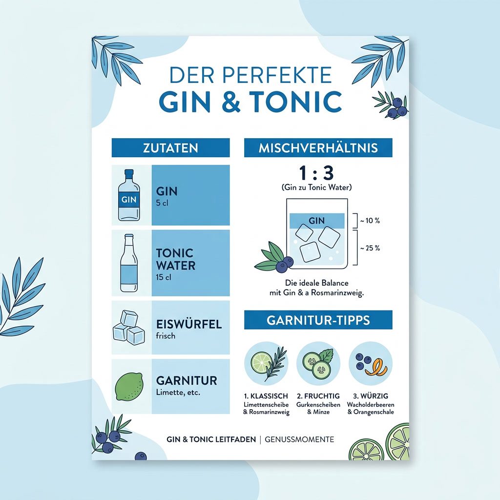 Gin Tonic Rezept Infografik: Mischverhältnis, Zutaten und Garnitur-Tipps