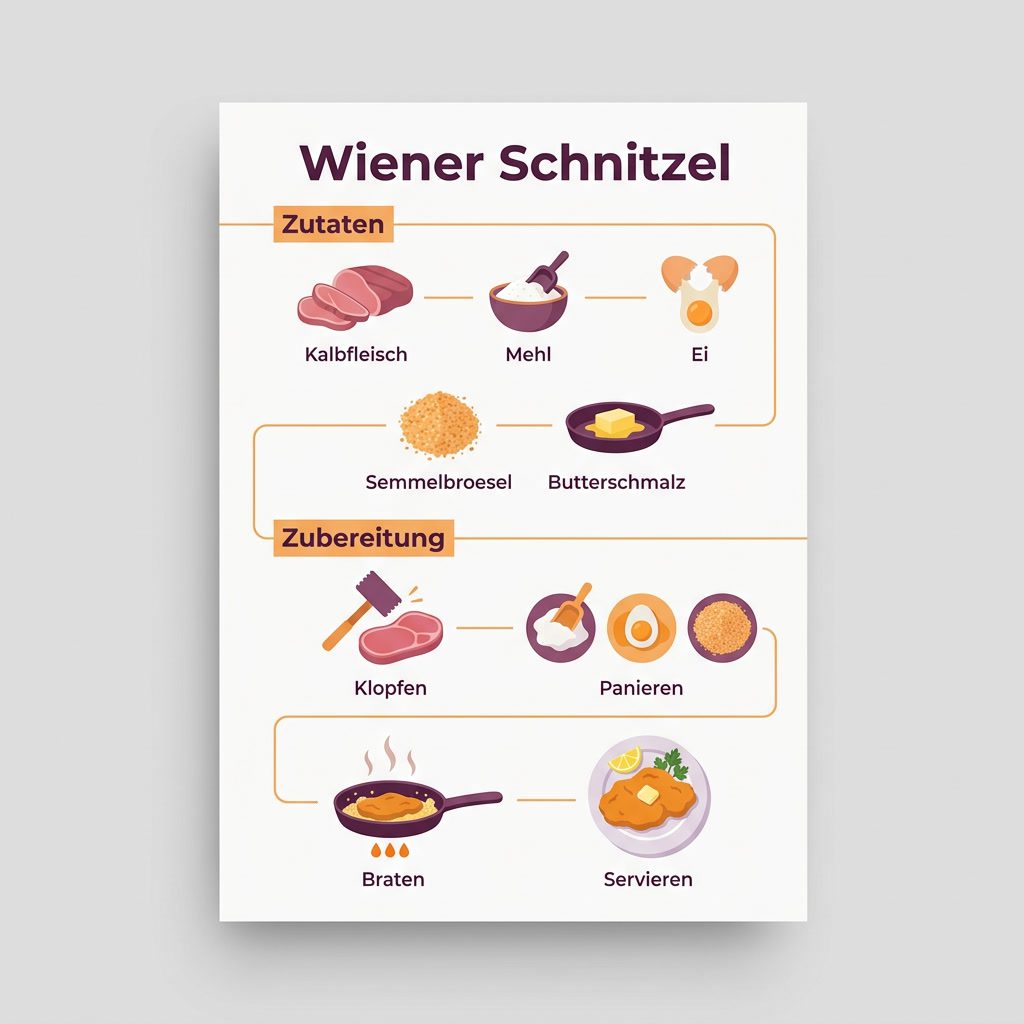 Infografik Zutaten und Zubereitungsschritte für Wiener Schnitzel